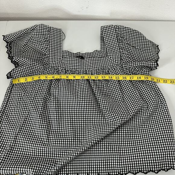 Rails Top Womens Large Black Gingham Scallop Square Neck Shirt Plaid - Picture 13 of 16